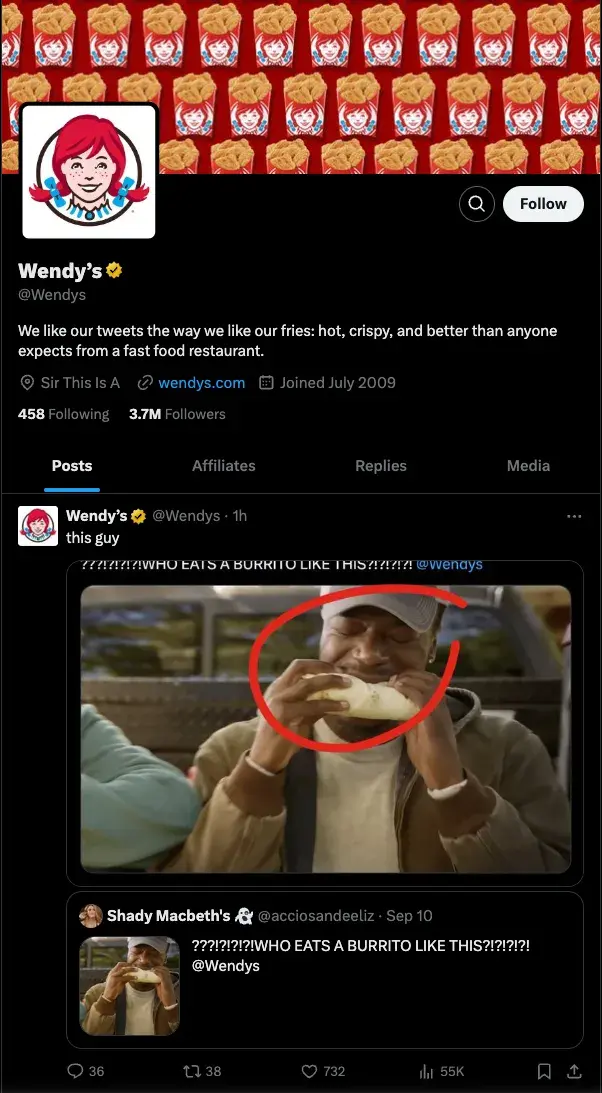 Wendy's posts on X