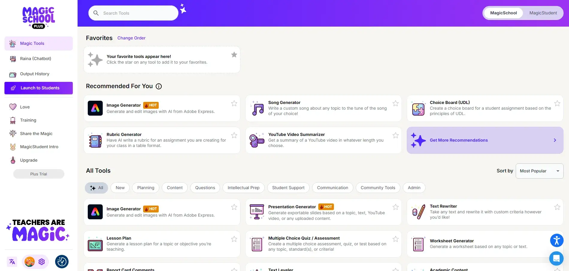 A screenshot of MagicSchool.ai's platform interface