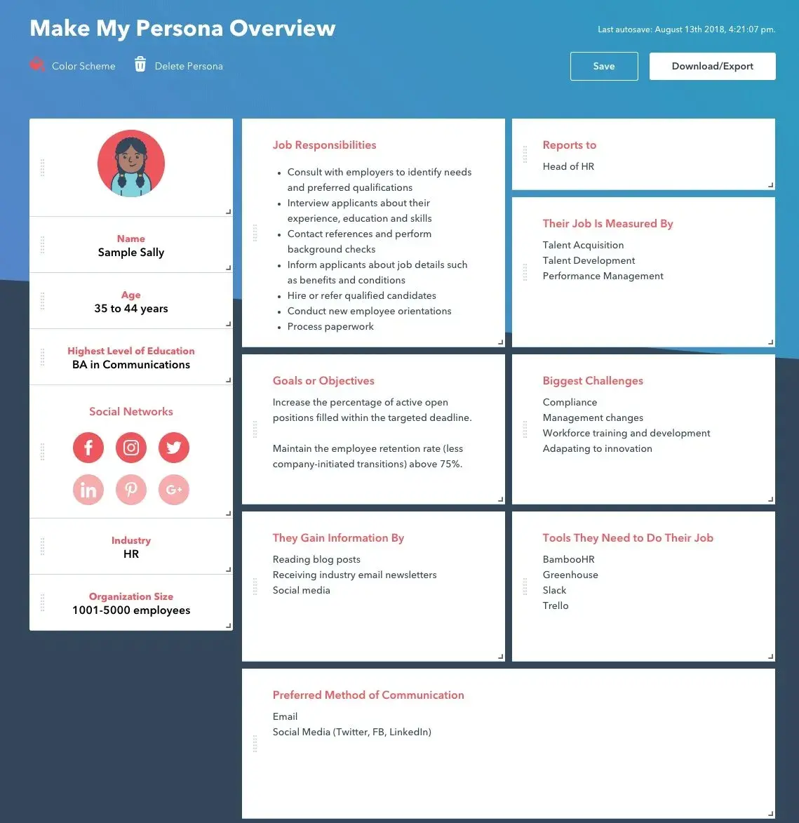 Screencap of HubSpot’s Make My Persona tool.