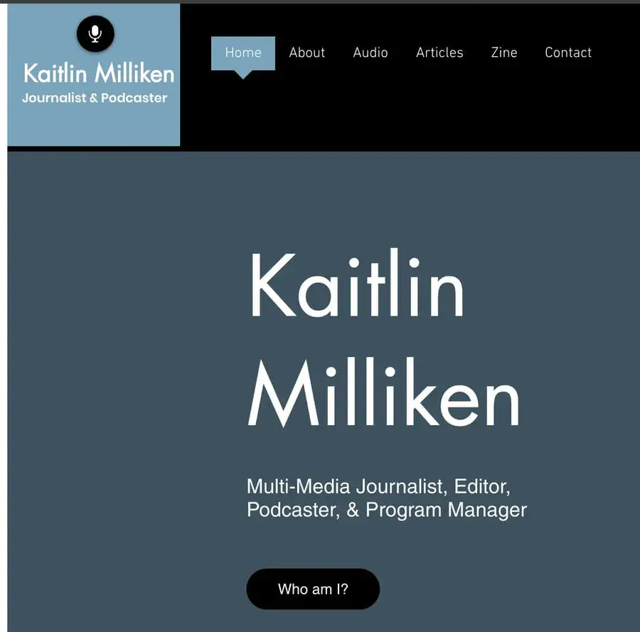 Screencap of homepage of Kaitlin Milliken’s old website.