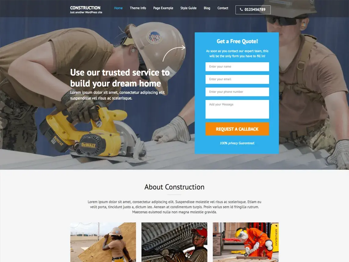 free quote landing page template