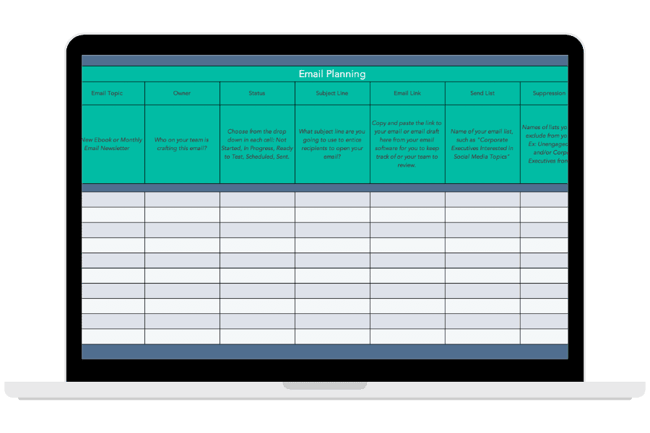 Email Marketing Planning Template for Content Marketing from HubSpot