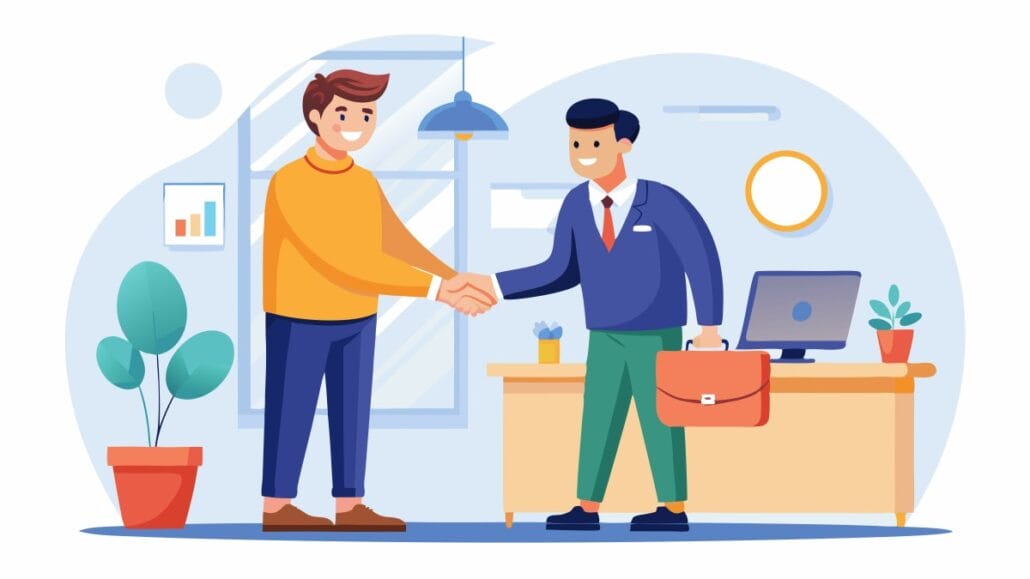 welcoming a new team member by shaking hands as part of onboarding