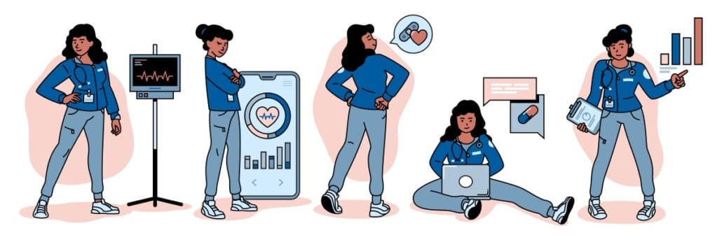 illustrations of women using 5 ways to measure physical health