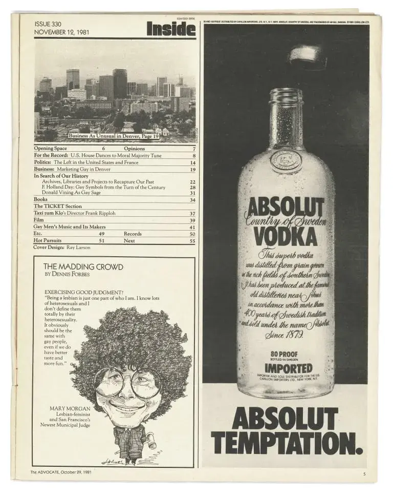 1981 print ad for Absolut vodka, reading “Absolut Temptation.”