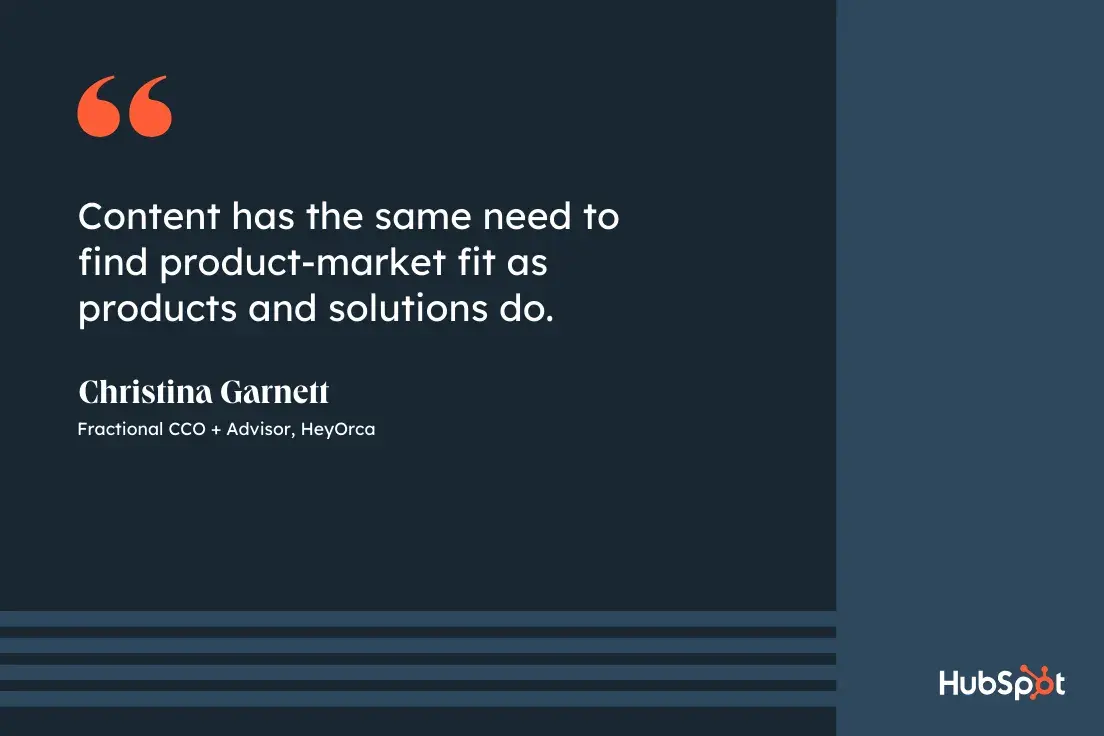 les six principaux défis du marketing sur les réseaux sociaux ; trouver des idées de nouveau contenu ; le contenu a le même besoin d’être adapté au marché des produits que les produits et les solutions ; Christina Garnett, CCO fractionnaire et conseillère, HeyOrca