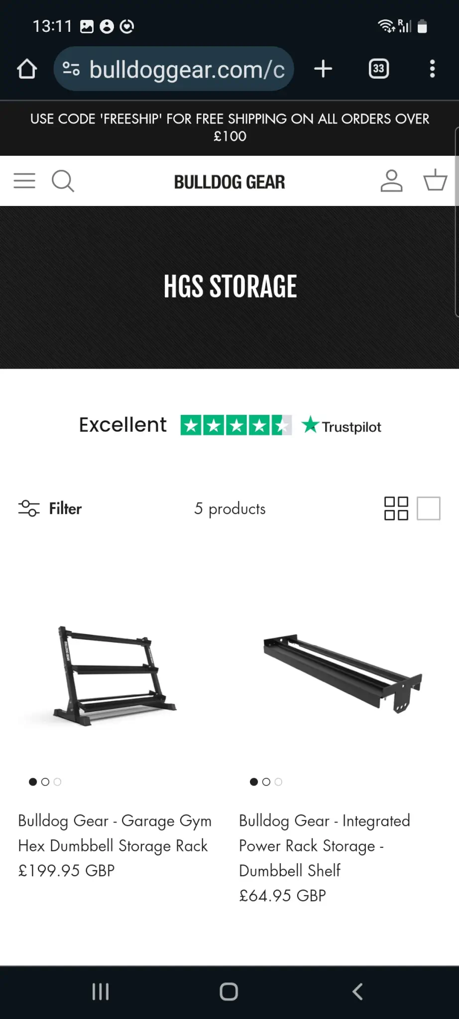 Example of a product category page that’s optimized for mobile devices