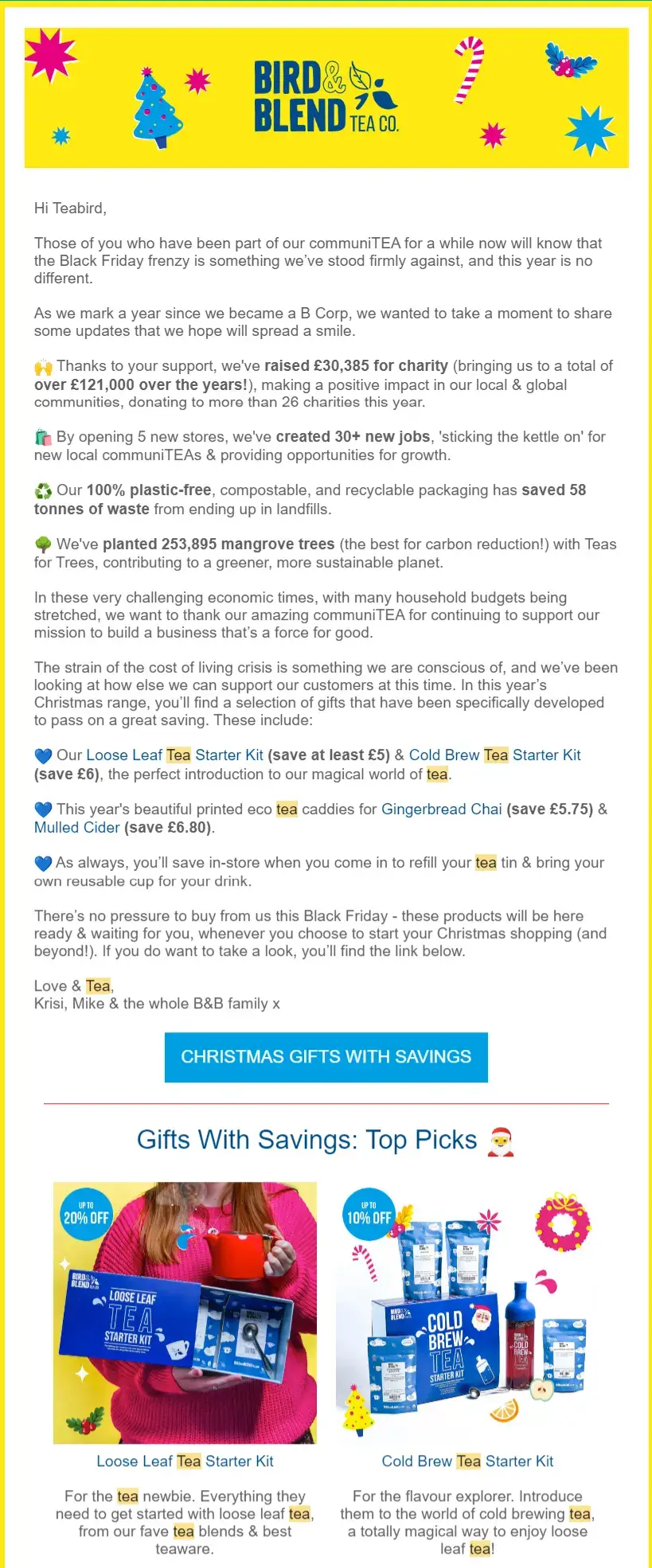 Black Friday email sample from Bird & Blend Tea Co.