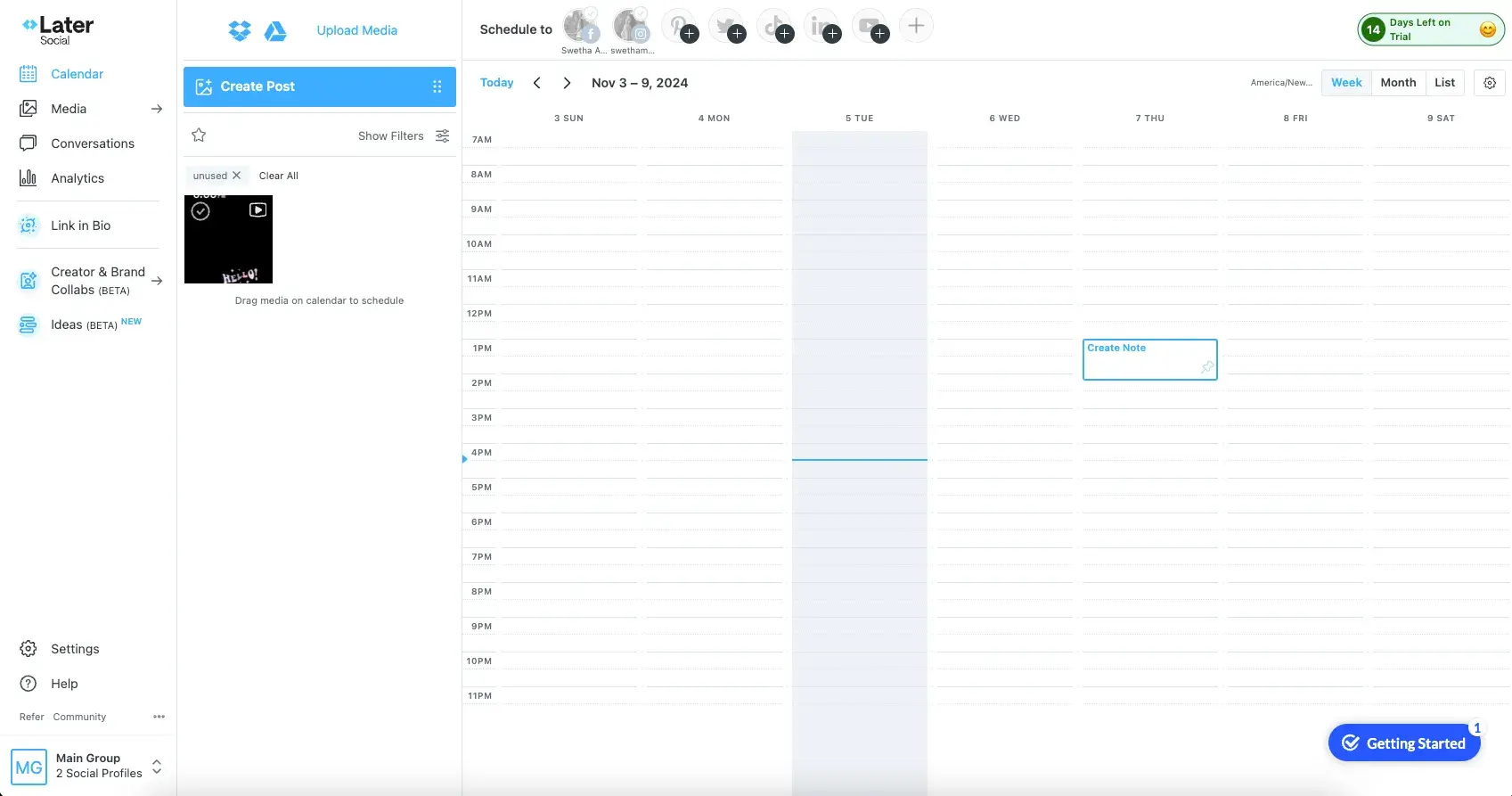 schedule instagram reels: Calendar page will show the uploaded video in the left column.