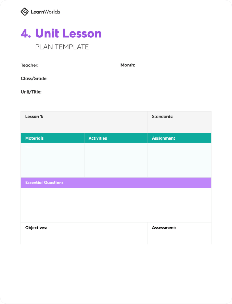 Lesson plan template - unit lesson plan