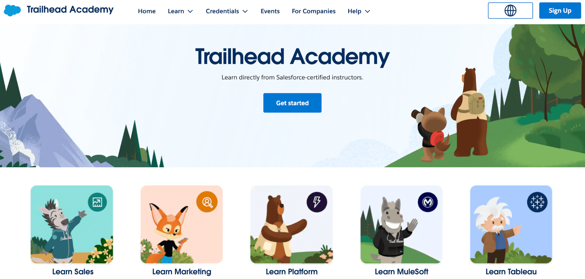 a screenshot of Trailhead Academy showing the courses available in animated design