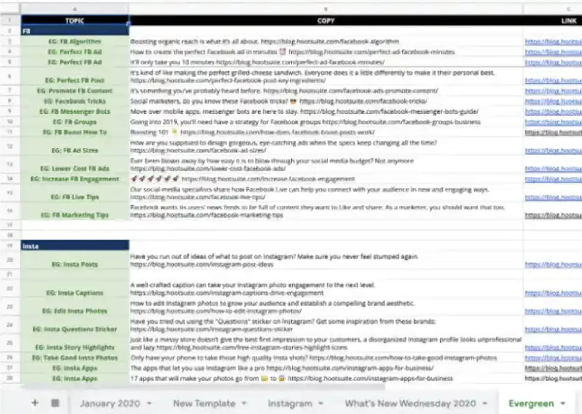 Screencap of Hootsuite’s content planning calendar.