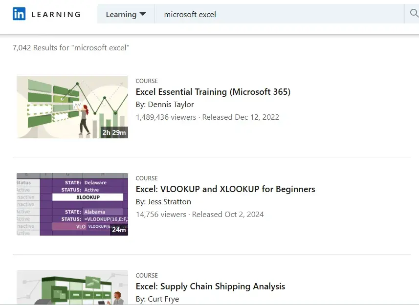 linkedin learning, excel resources