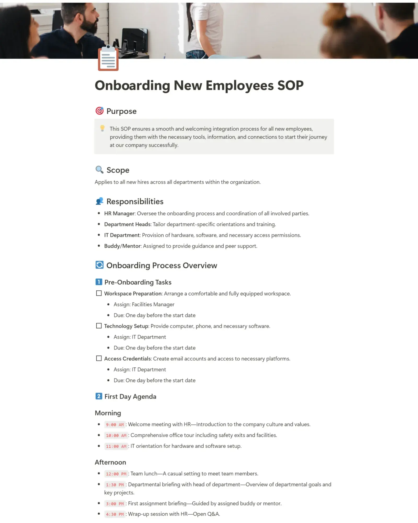 standard operating procedure, sop example for onboarding process