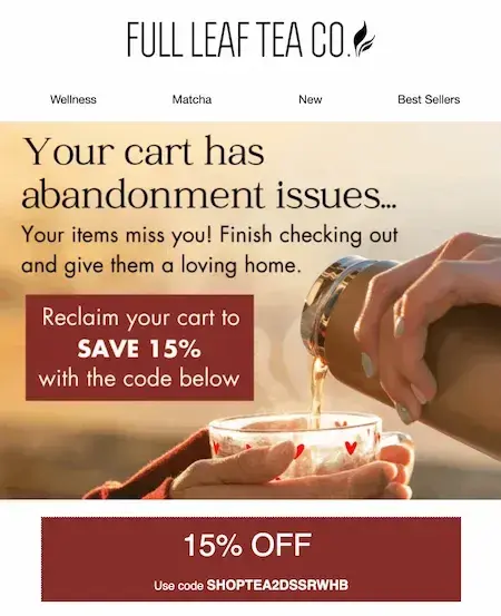 full leaf tea, abandoned cart email