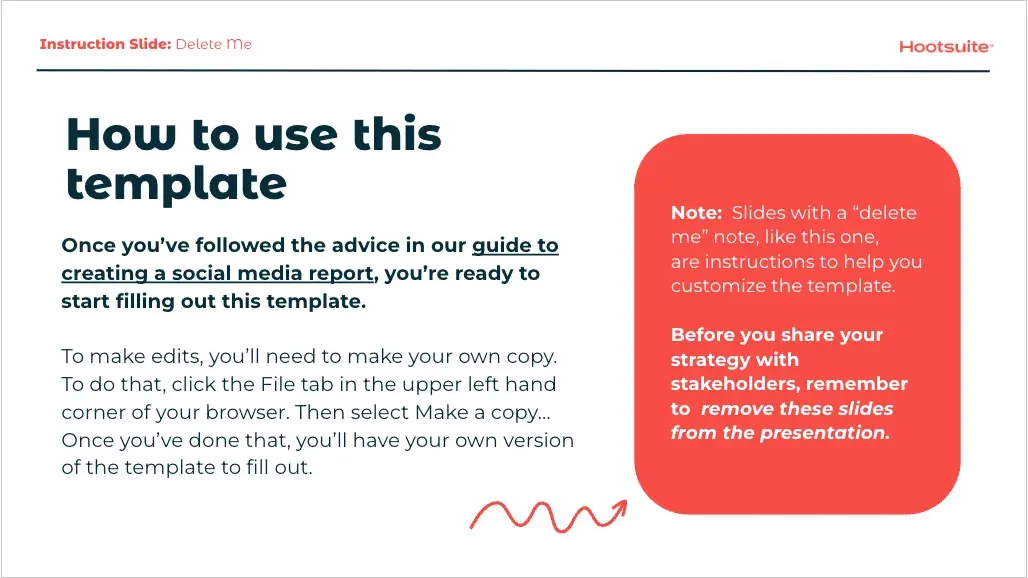 screenshot of the instructions in hootsuite’s social media report template