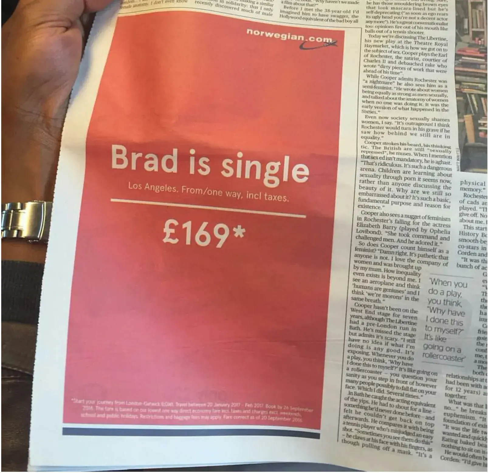 marketing traditionnel vs marketing numérique, publicité imprimée de Norwegian Airlines