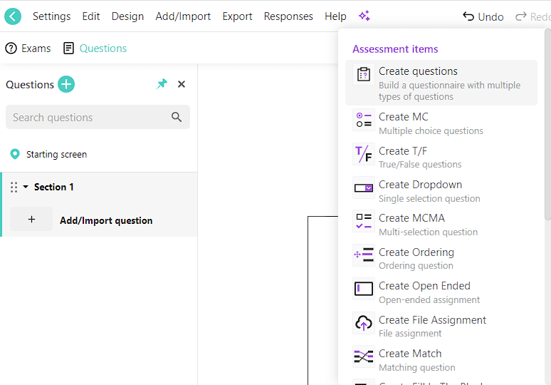 Creating assessments with AI: quizzes, exams, tests of all kind. Create Multiple choice questions or true false and more!