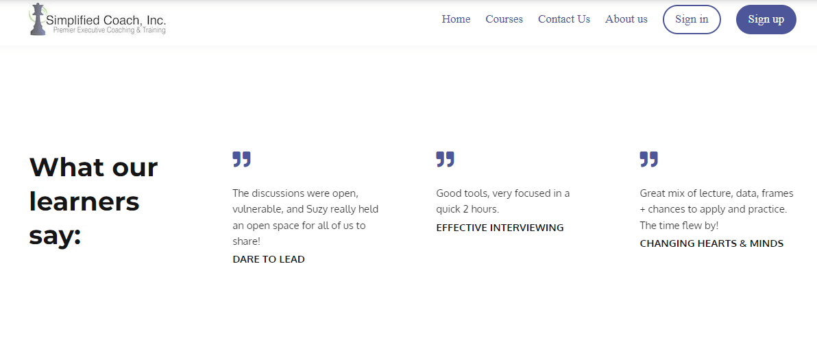 simplified coach inc screenshot of testimonials