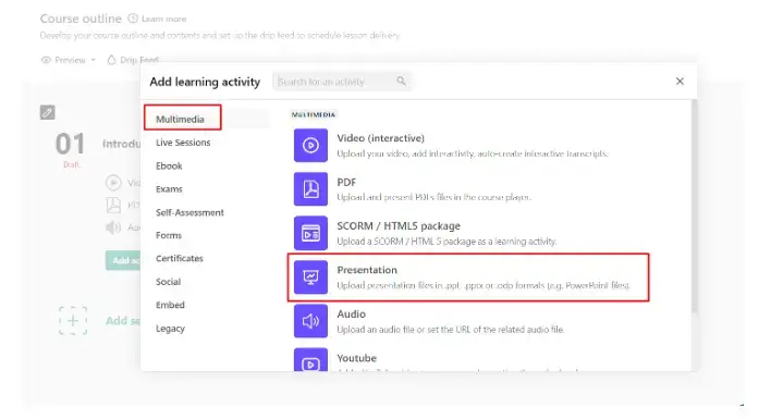 A key step showing how to upload PPT files to LearnWorlds for SCORM conversion.