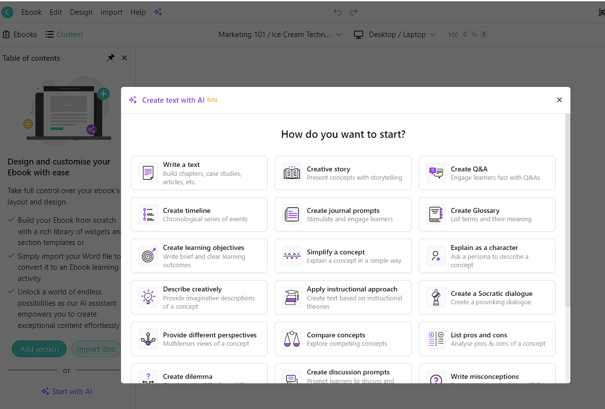 Creating a learning activity with AI with prompt templates.