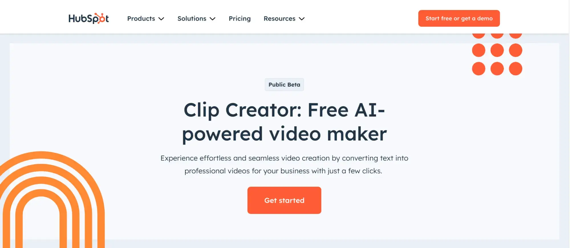 Coût de la vidéo explicative : capture d'écran de l'outil vidéo IA de Hubspot, créateur de clips