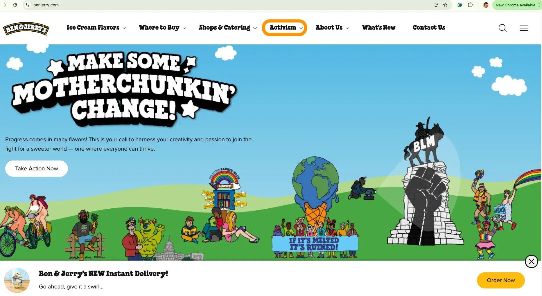 home page of the Ben & Jerry website