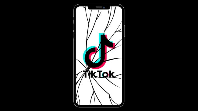 TikTok logo on a broken phone