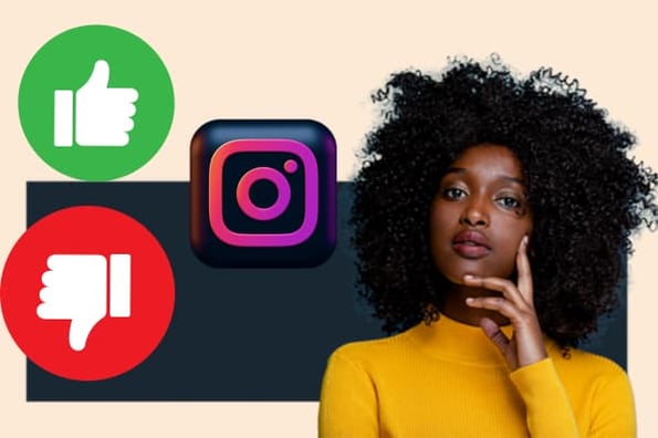 A woman thinks about the pros and cons of Instagram marketing.